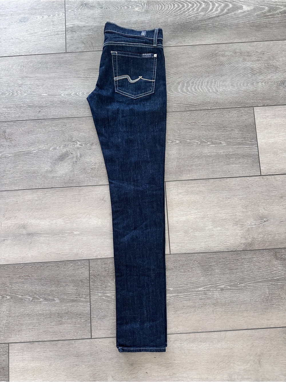 7 for All Mankind Dark Wash Skinny Jeans with Signature Pocket Stitch